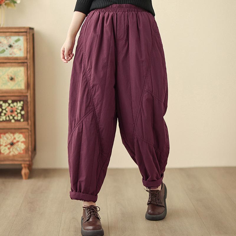 Buddha Stones Winter Plain High Waist Cotton Women's Harem Thermal Elastic Waist With Pockets - image 25
