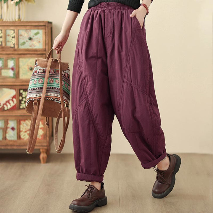 Buddha Stones Winter Plain High Waist Cotton Women's Harem Thermal Elastic Waist With Pockets - image 22