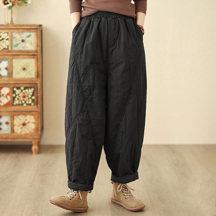 Buddha Stones Winter Plain High Waist Cotton Women's Harem Thermal Elastic Waist With Pockets - Schwarz - US 8-10, UK/AU 12-14, EU 40-42 (2XL) - image 5