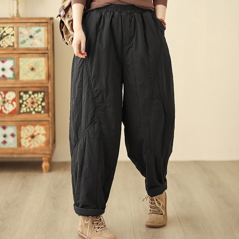 Buddha Stones Winter Plain High Waist Cotton Women's Harem Thermal Elastic Waist With Pockets - image 6