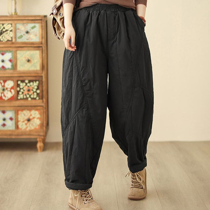 Buddha Stones Winter Plain High Waist Cotton Women's Harem Thermal Elastic Waist With Pockets - image 6