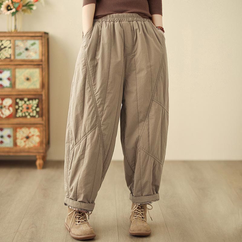 Buddha Stones Winter Plain High Waist Damen Haremshose mit elastischem Bund und Taschen - image 0