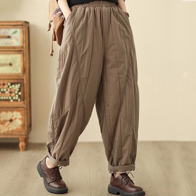 Buddha Stones Winter Plain High Waist Cotton Women's Harem Thermal Elastic Waist With Pockets - image 12