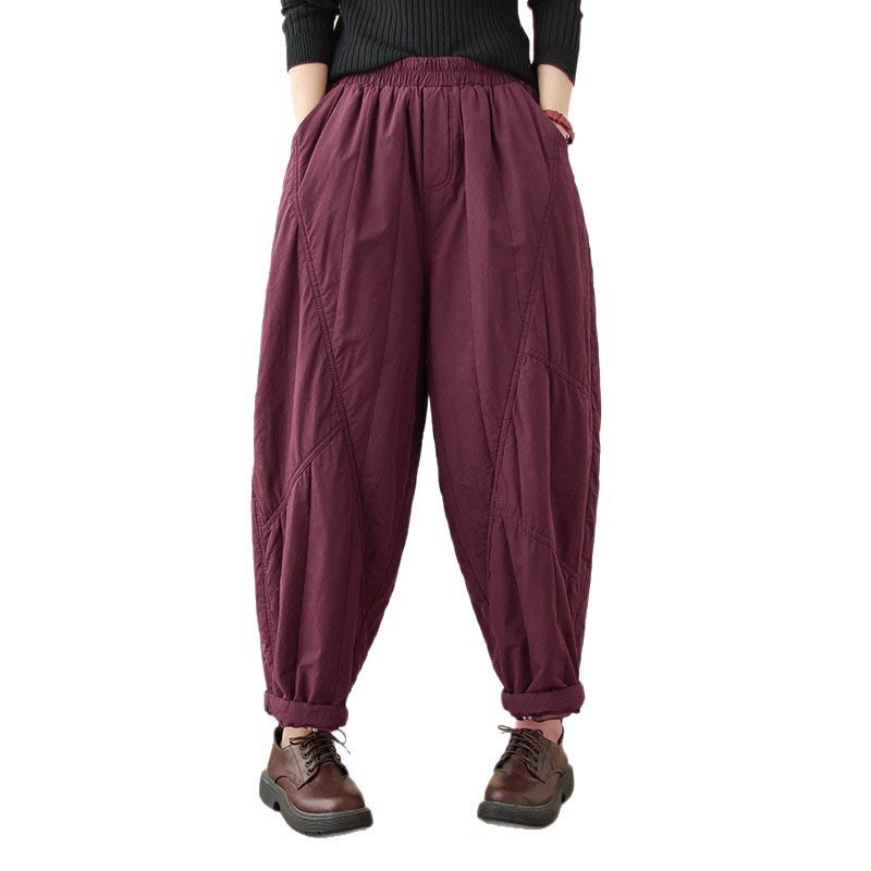 Buddha Stones Winter Plain High Waist Cotton Women's Harem Thermal Elastic Waist With Pockets - image 26