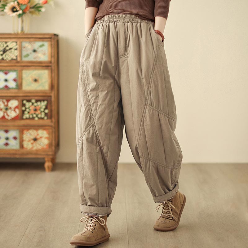 Buddha Stones Winter Plain High Waist Cotton Women's Harem Thermal Elastic Waist With Pockets - BurlyWood - US 8-10, UK/AU 12-14, EU 40-42 (2XL) - image 1