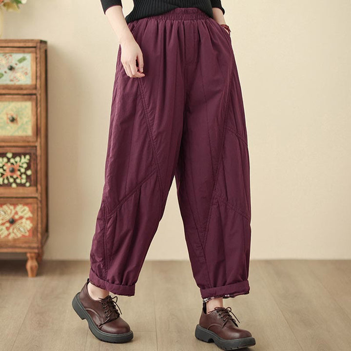 Buddha Stones Winter Plain High Waist Cotton Women's Harem Thermal Elastic Waist With Pockets - image 24