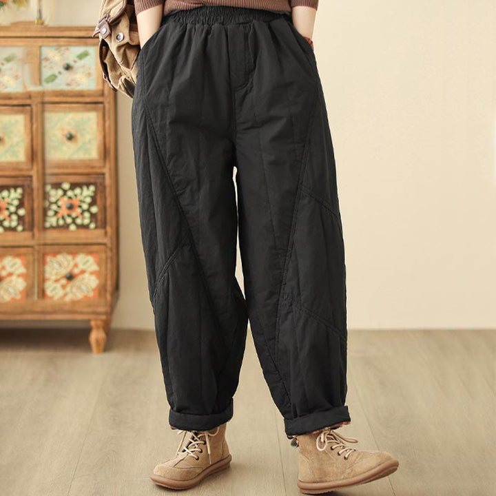 Buddha Stones Winter Plain High Waist Damen Haremshose mit elastischem Bund und Taschen - image 7