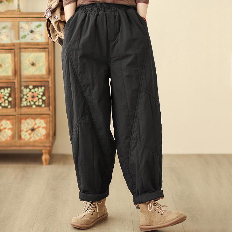 Buddha Stones Winter Plain High Waist Cotton Women's Harem Thermal Elastic Waist With Pockets - image 7
