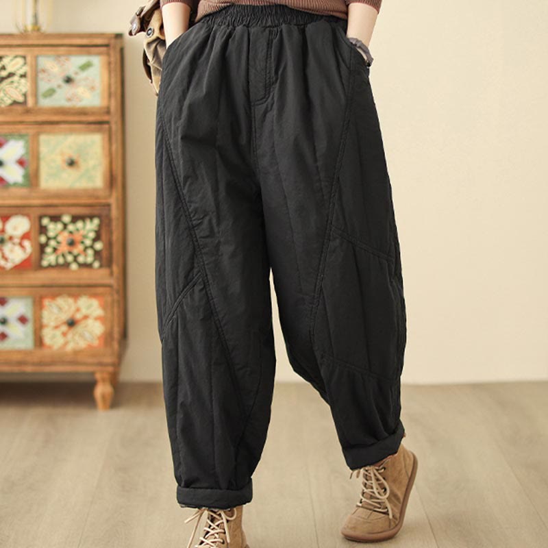 Buddha Stones Winter Plain High Waist Cotton Women's Harem Thermal Elastic Waist With Pockets - image 8