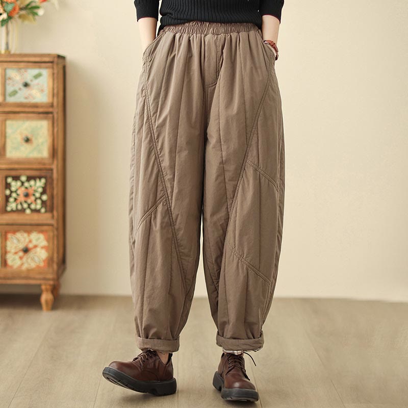 Buddha Stones Winter Plain High Waist Cotton Women's Harem Thermal Elastic Waist With Pockets - image 14