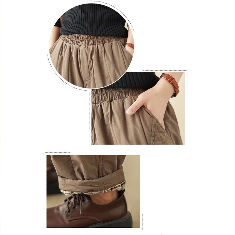 Buddha Stones Winter Plain High Waist Cotton Women's Harem Thermal Elastic Waist With Pockets - image 20