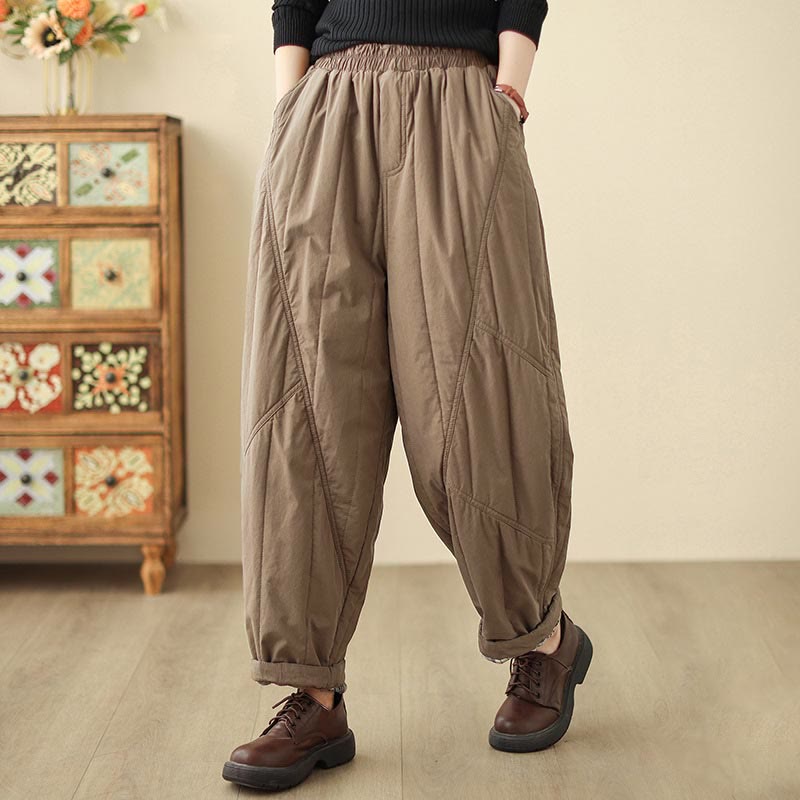 Buddha Stones Winter Plain High Waist Cotton Women's Harem Thermal Elastic Waist With Pockets - Peru - US 8-10, UK/AU 12-14, EU 40-42 (2XL) - image 10