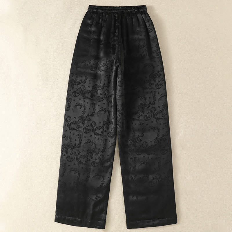 Buddha Stones Jacquard High Waist Design Damen Weites Bein Thermohose mit Taschen - image 11