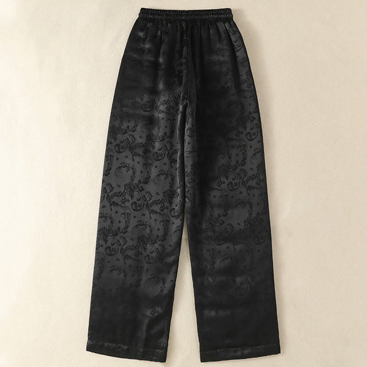 Buddha Stones Jacquard High Waist Design Damen Weites Bein Thermohose mit Taschen - image 11