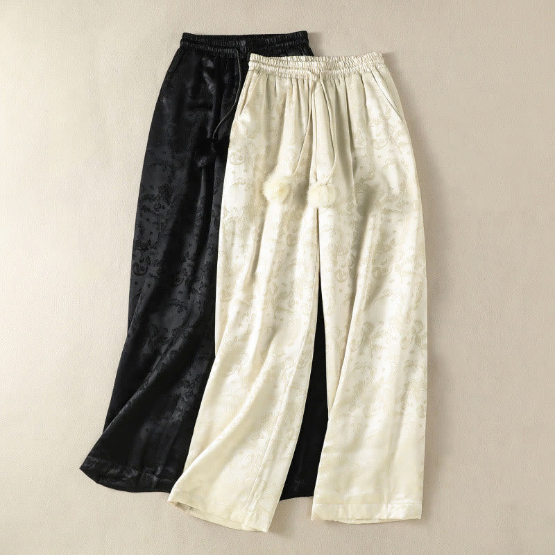 Buddha Stones Jacquard High Waist Design Damen Weites Bein Thermohose mit Taschen - image 17