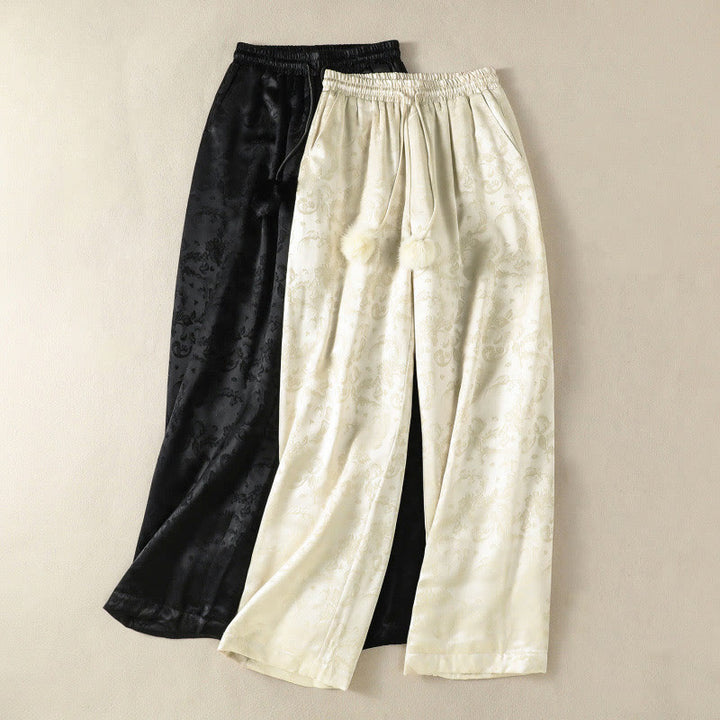 Buddha Stones Jacquard High Waist Design Damen Weites Bein Thermohose mit Taschen - image 17