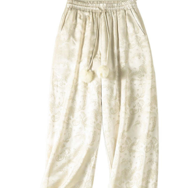 Buddha Stones Jacquard High Waist Design Damen Weites Bein Thermohose mit Taschen - image 9