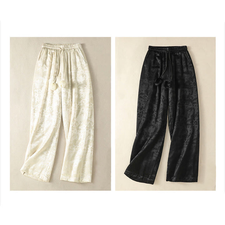 Buddha Stones Jacquard High Waist Design Damen Weites Bein Thermohose mit Taschen - image 19