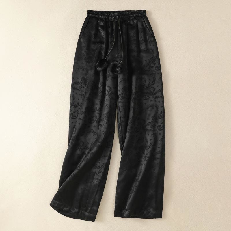 Buddha Stones Jacquard High Waist Design Damen Weites Bein Thermohose mit Taschen - Schwarz - US 8-10, UK/AU 12-14, EU 40-42 (2XL) - image 10