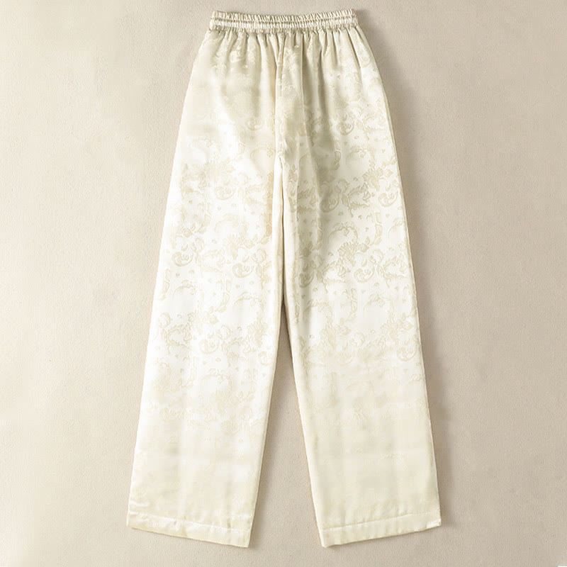 Buddha Stones Jacquard High Waist Design Damen Weites Bein Thermohose mit Taschen - image 1