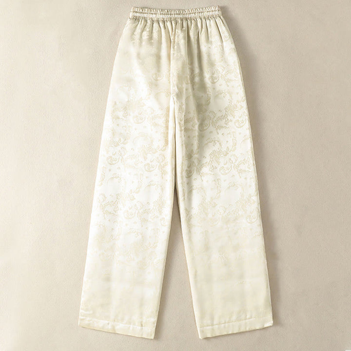Buddha Stones Jacquard High Waist Design Damen Weites Bein Thermohose mit Taschen - image 1