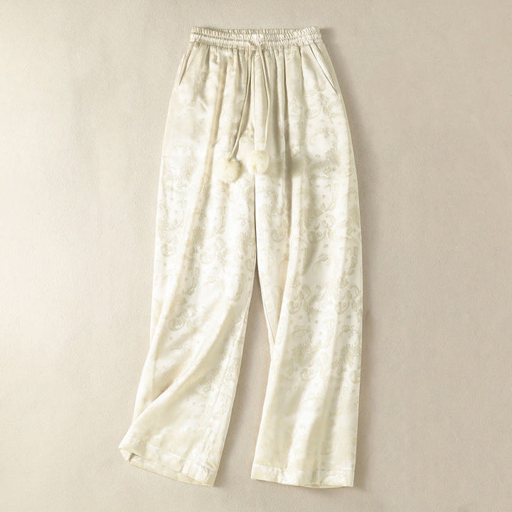 Buddha Stones Jacquard High Waist Design Damen Weites Bein Thermohose mit Taschen - Beige - US 8-10, UK/AU 12-14, EU 40-42 (2XL) - image 0