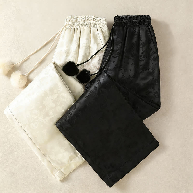 Buddha Stones Jacquard High Waist Design Damen Weites Bein Thermohose mit Taschen - image 18