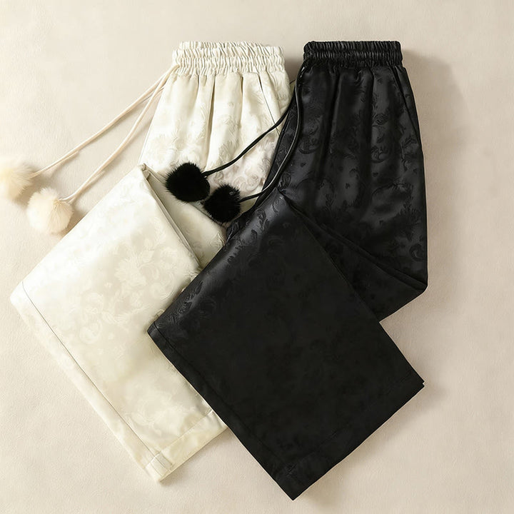 Buddha Stones Jacquard High Waist Design Damen Weites Bein Thermohose mit Taschen - image 18