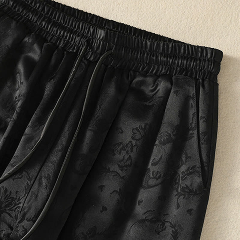 Buddha Stones Jacquard High Waist Design Damen Weites Bein Thermohose mit Taschen - image 14