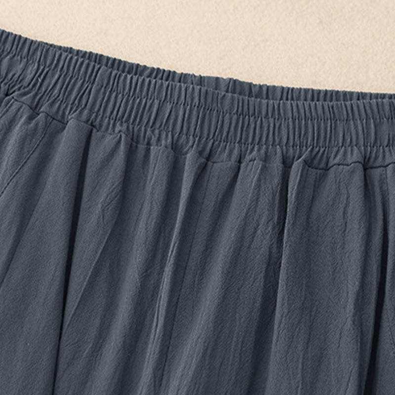 Buddha Stones Herbst Einfarbige Patchwork-Hose mit schlichtem Design, weites Bein und Taschen für Damen - image 11