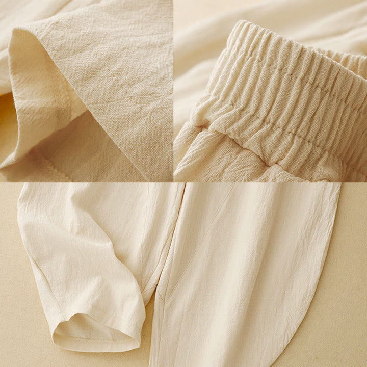 Buddha Stones Herbst Einfarbige Patchwork-Hose mit schlichtem Design, weites Bein und Taschen für Damen - image 6