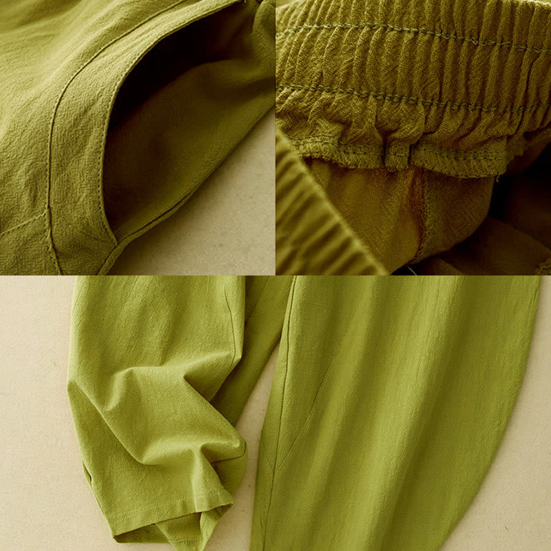 Buddha Stones Herbst Einfarbige Patchwork-Hose mit schlichtem Design, weites Bein und Taschen für Damen - image 9