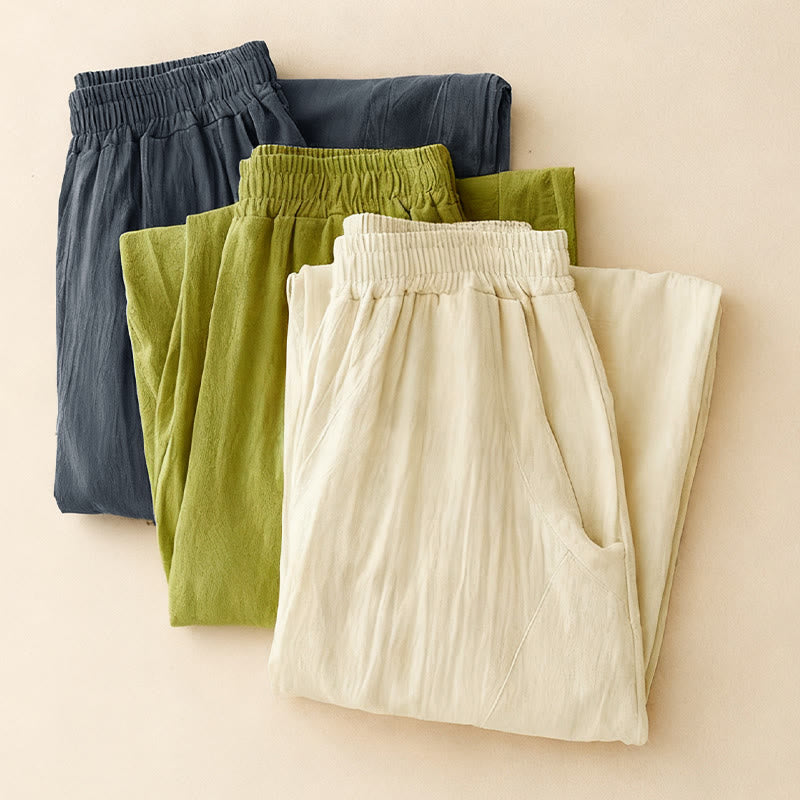 Buddha Stones Herbst Einfarbige Patchwork-Hose mit schlichtem Design, weites Bein und Taschen für Damen - image 14