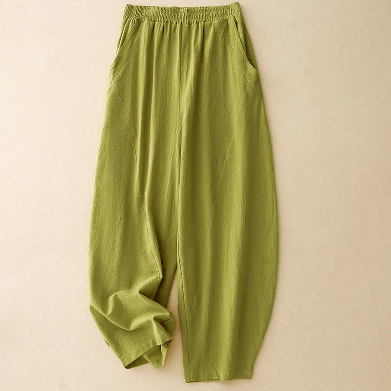 Buddha Stones Herbst Einfarbige Patchwork-Hose mit schlichtem Design, weites Bein und Taschen für Damen - Gelbgrün - US 8-10, UK/AU 12-14, EU 40-42 (2XL) - image 7