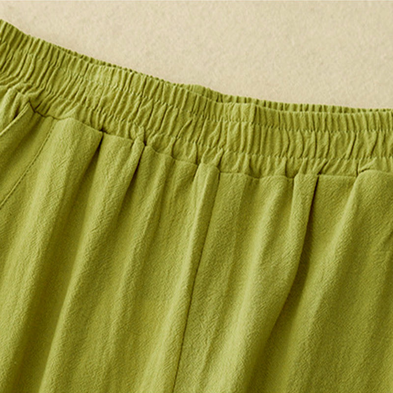 Buddha Stones Herbst Einfarbige Patchwork-Hose mit schlichtem Design, weites Bein und Taschen für Damen - image 8