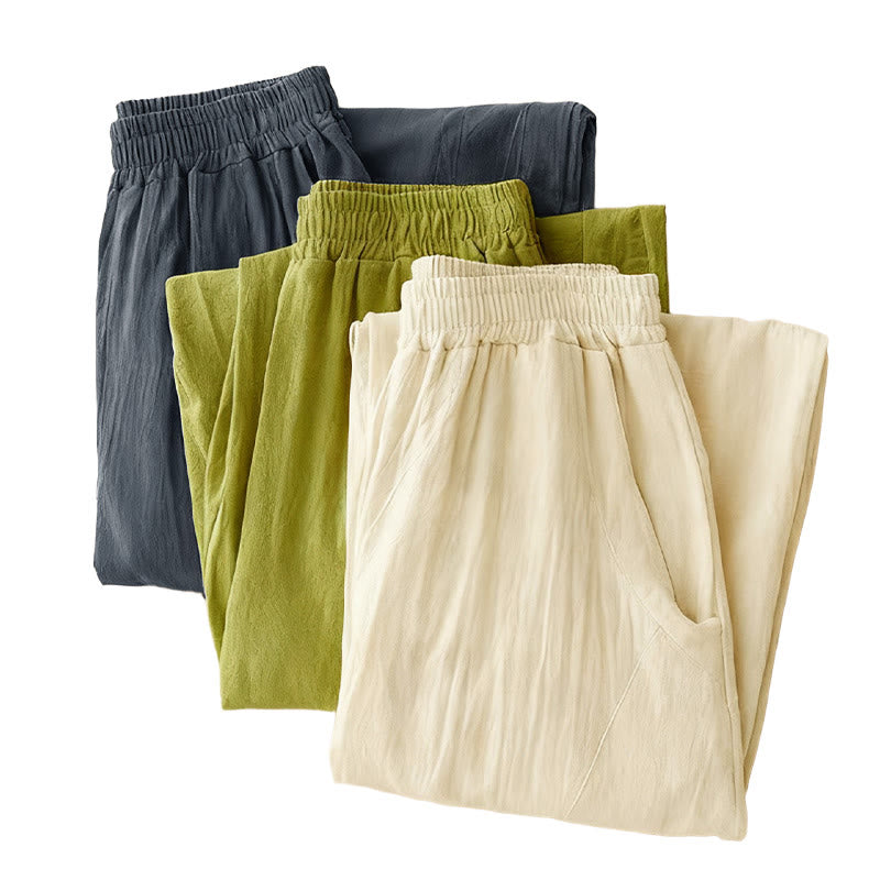 Buddha Stones Herbst Einfarbige Patchwork-Hose mit schlichtem Design, weites Bein und Taschen für Damen - image 16