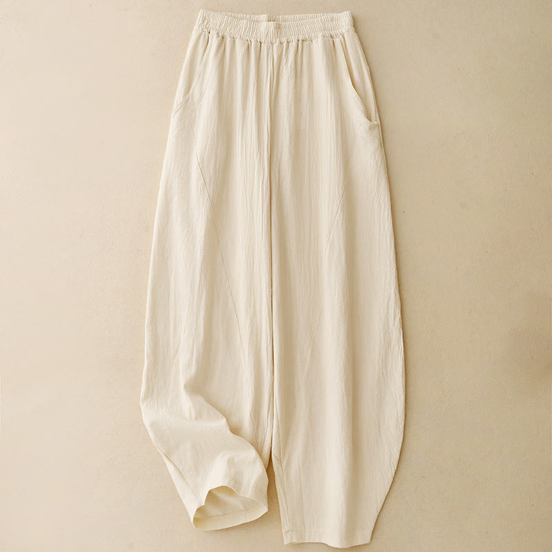 Buddha Stones Herbst Einfarbige Patchwork-Hose mit schlichtem Design, weites Bein und Taschen für Damen - image 0