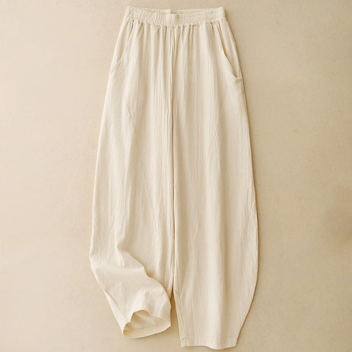 Buddha Stones Herbst Einfarbige Patchwork-Hose mit schlichtem Design, weites Bein und Taschen für Damen - image 0