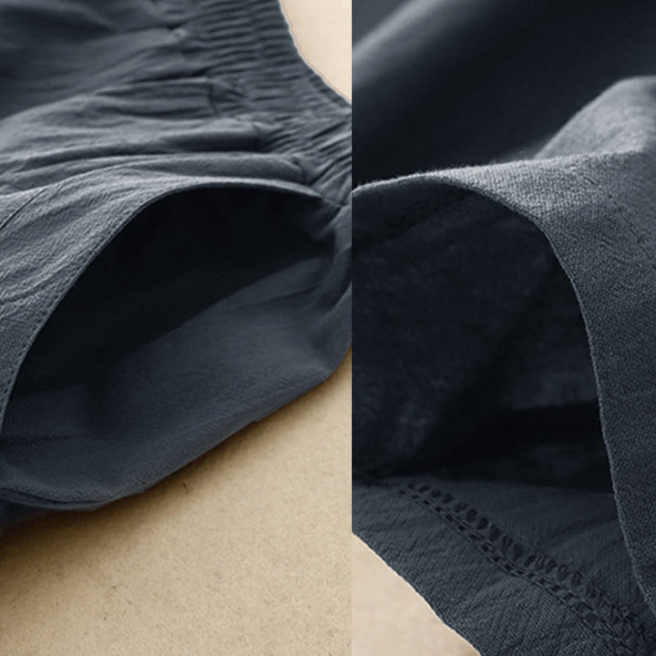 Buddha Stones Herbst Einfarbige Patchwork-Hose mit schlichtem Design, weites Bein und Taschen für Damen - image 13