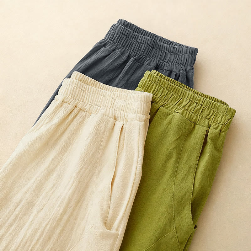 Buddha Stones Herbst Einfarbige Patchwork-Hose mit schlichtem Design, weites Bein und Taschen für Damen - image 15