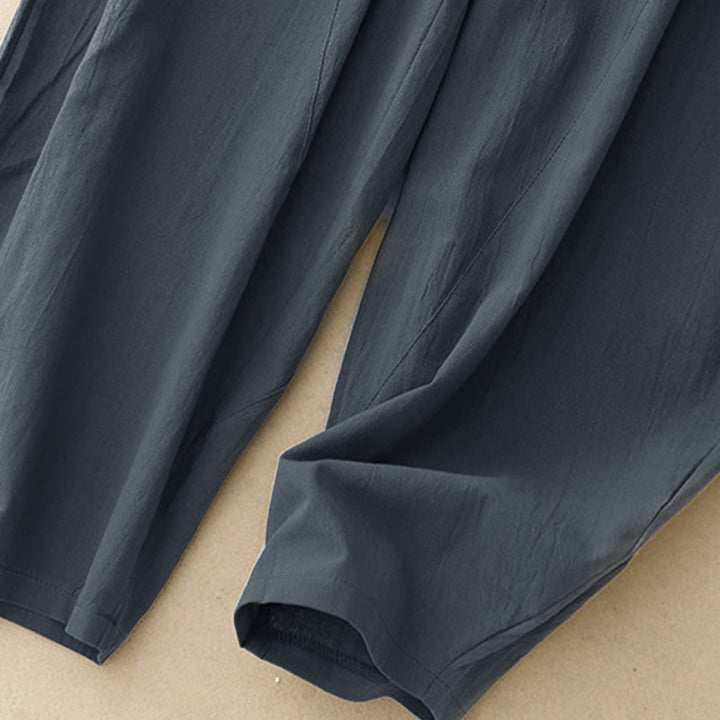 Buddha Stones Herbst Einfarbige Patchwork-Hose mit schlichtem Design, weites Bein und Taschen für Damen - image 12