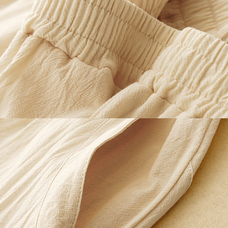 Buddha Stones Herbst Einfarbige Patchwork-Hose mit schlichtem Design, weites Bein und Taschen für Damen - image 5