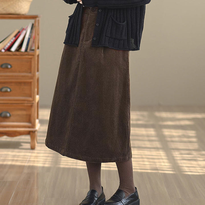 Buddha Stones Damen-Cordrock in Reinfarbe mit elastischem Bund, Länge 7-8, mit Taschen - image 3