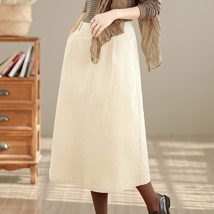 Buddha Stones Damen-Cordrock in Reinfarbe mit elastischem Bund, Länge 7-8, mit Taschen - image 10