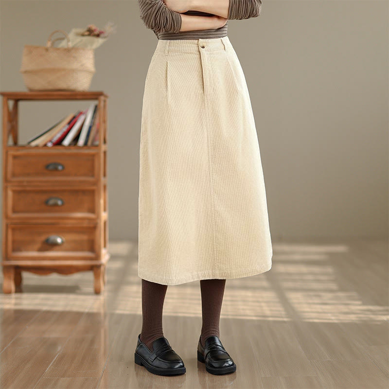 Buddha Stones Damen-Cordrock in Reinfarbe mit elastischem Bund, Länge 7-8, mit Taschen - Beige - US 8-10, UK/AU 12-14, EU 40-42 (2XL) - image 9