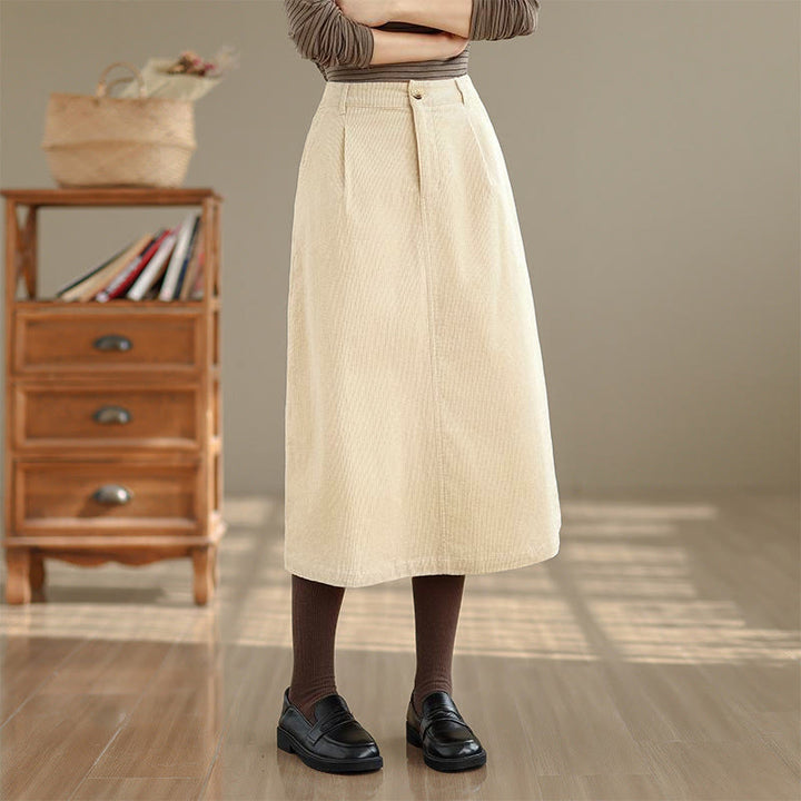 Buddha Stones Damen-Cordrock in Reinfarbe mit elastischem Bund, Länge 7-8, mit Taschen - Beige - US 8-10, UK/AU 12-14, EU 40-42 (2XL) - image 9