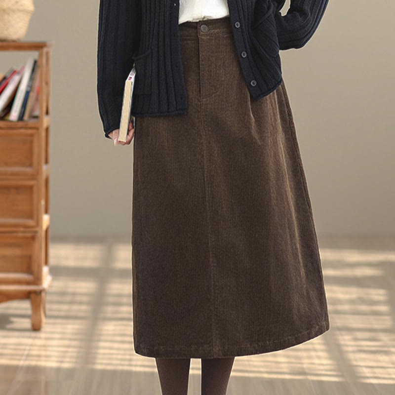 Buddha Stones Damen-Cordrock in Reinfarbe mit elastischem Bund, Länge 7-8, mit Taschen - image 4