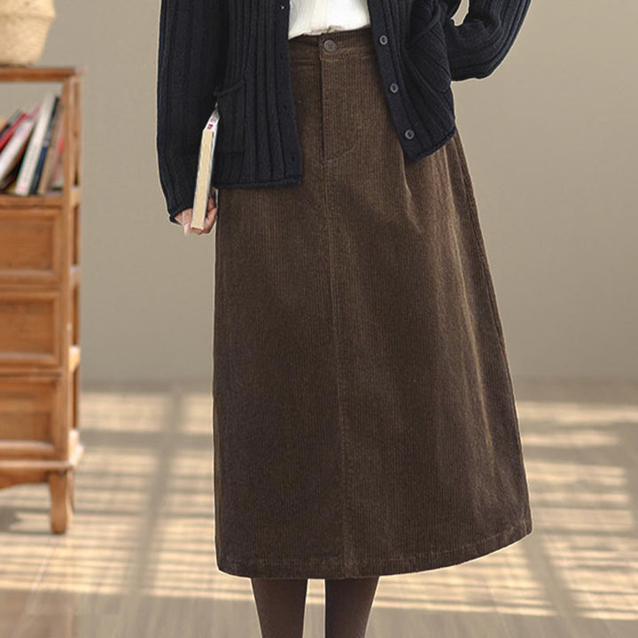 Buddha Stones Damen-Cordrock in Reinfarbe mit elastischem Bund, Länge 7-8, mit Taschen - image 4