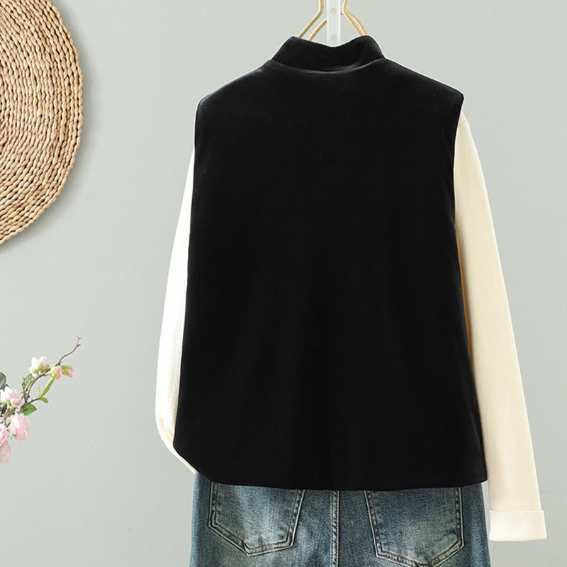 Ärmellose Damenweste mit Buddha Stones und weißem Blumenstickmuster - image 1