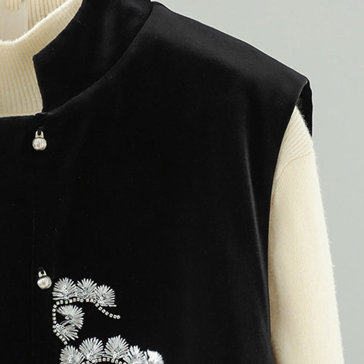 Ärmellose Damenweste mit Buddha Stones und weißem Blumenstickmuster - image 3